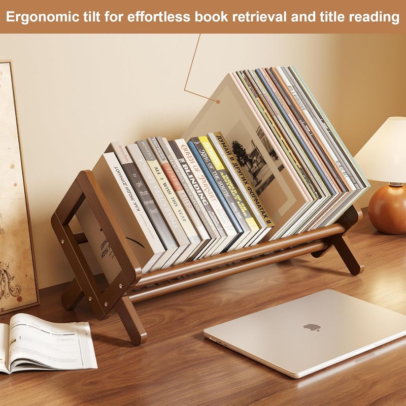 Aofure Premium Desktop Bookshelf, Bamboo Desk Bookshelf, Retro Brown Book Rack Shelf Organizer, Stable Bookshelves Storage, Tabletop Large Magazine Holder Racks for Magazines, Books, Files - Image 5